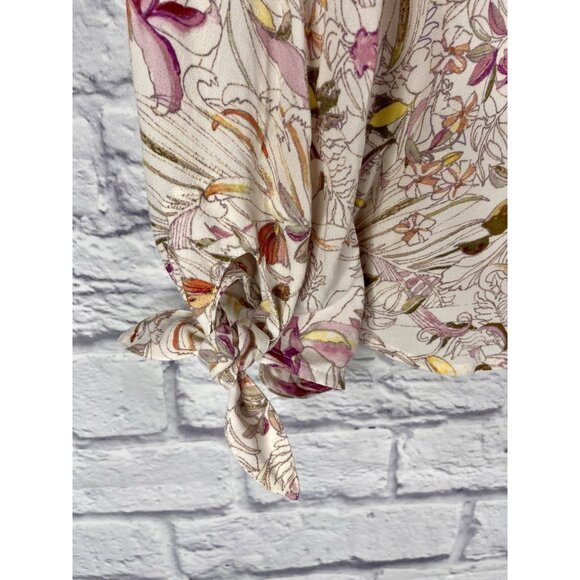 MAEVE ANTHROPOLOGIE Women's Ivory Multicolor Floral V-Neck Tie Cuff Blouse Small - Picture 4 of 7